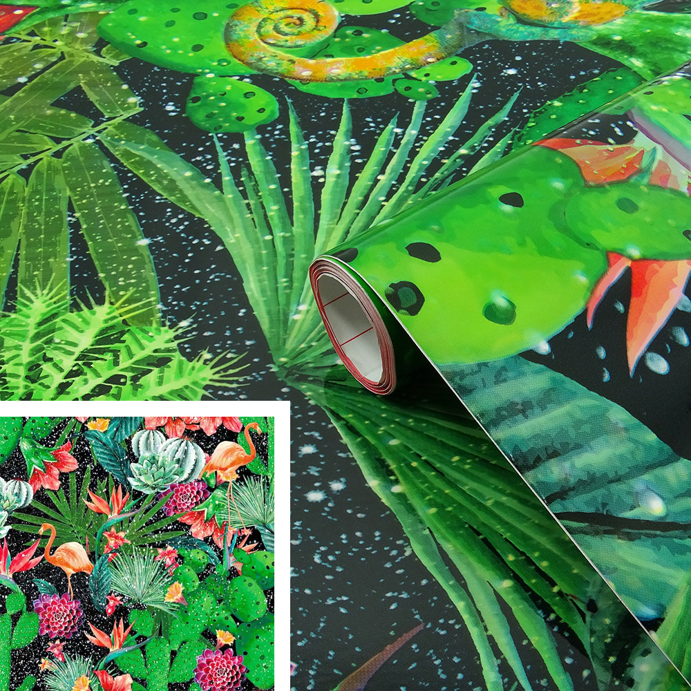 Hode Tropical Papier Adhesif Decoratif pour Meuble Porte Decoration Mural Peinture Autocollant Fleurs 45X200cm